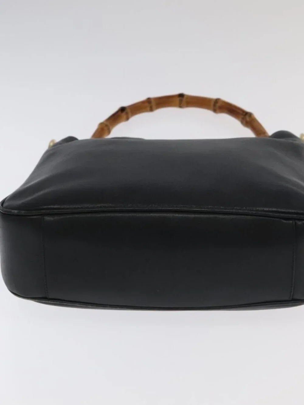 GUCCI Bamboo Hand Bag Leather 2way Black Gold 001 3754 1638 Auth ti2587